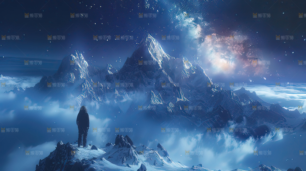 雪山星空银河攀登冒险团队