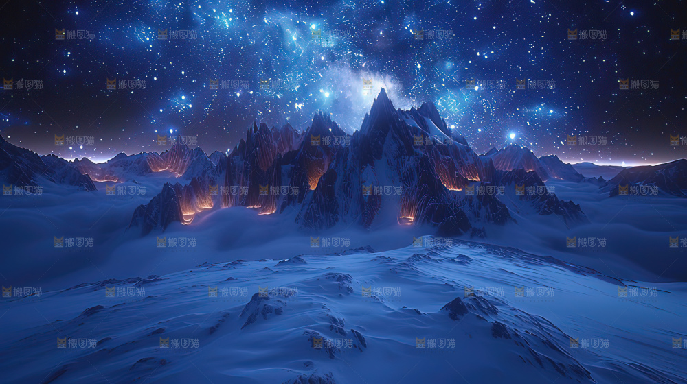 雪山星空银河攀登冒险团队