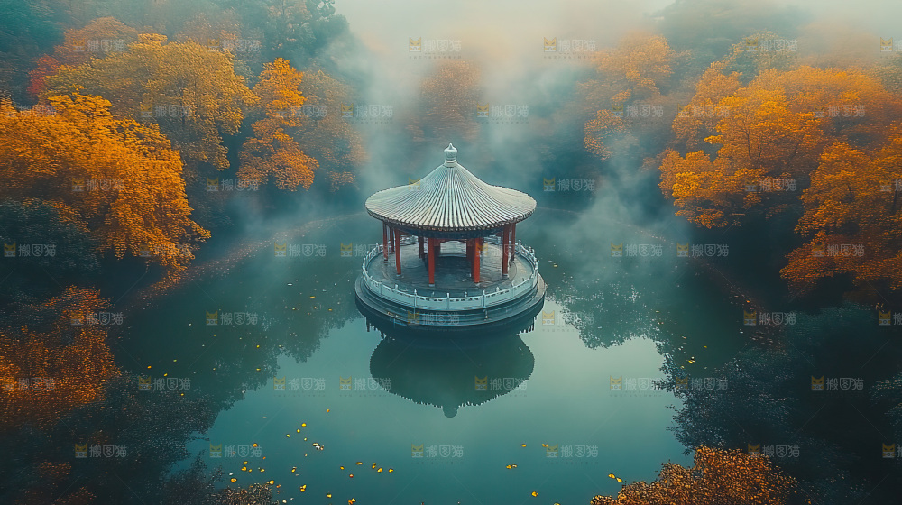 秋日落叶景观场景建筑素材