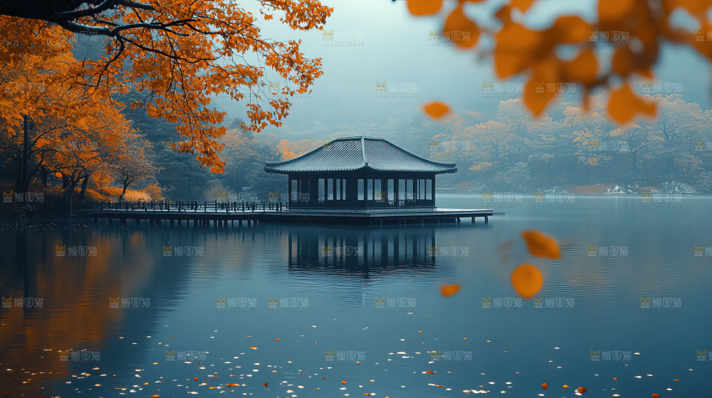 秋日落叶景观场景建筑素材