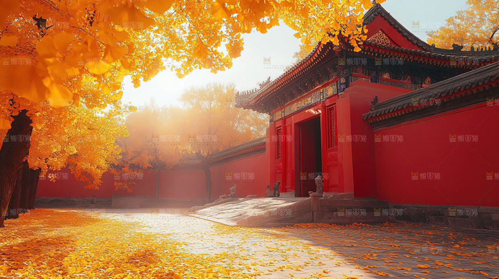 秋日落叶景观场景建筑素材