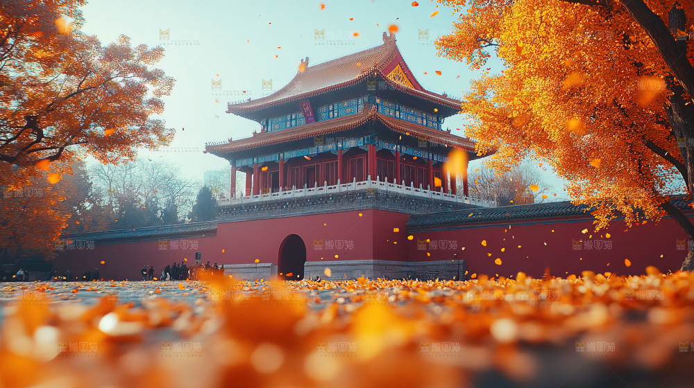 秋日落叶景观场景建筑素材