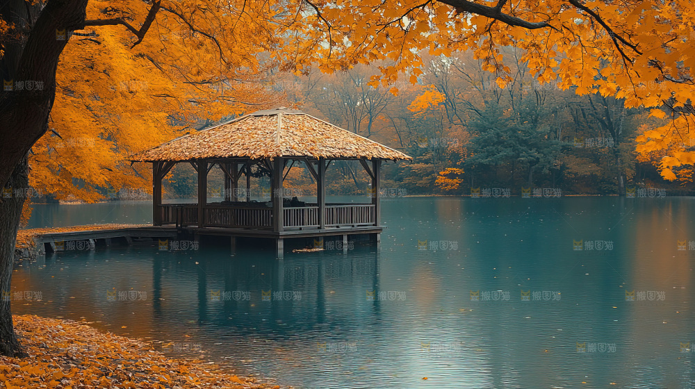 秋日落叶景观场景建筑素材