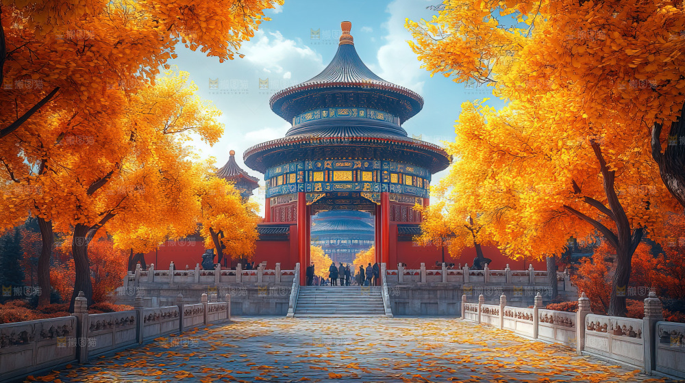 秋日落叶景观场景建筑素材