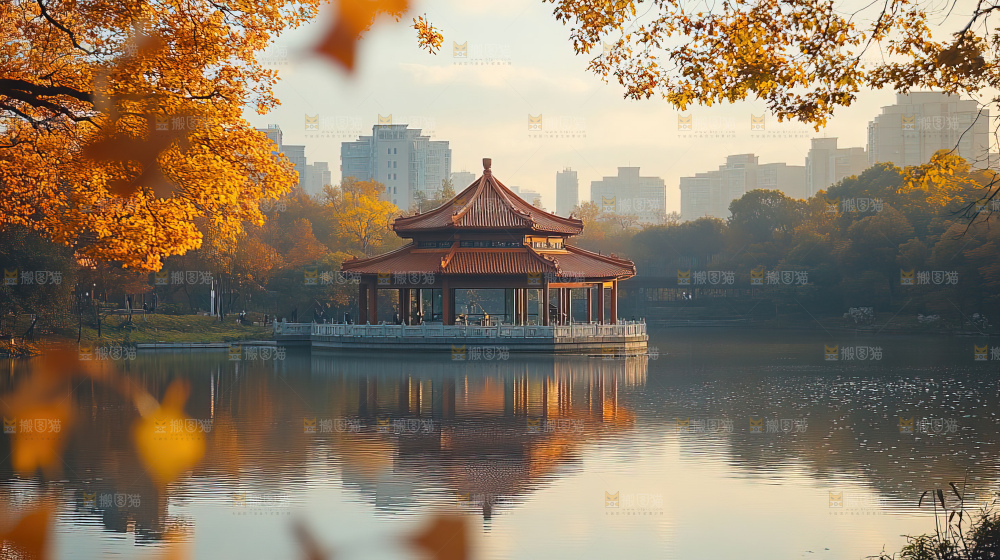秋日落叶景观场景建筑素材