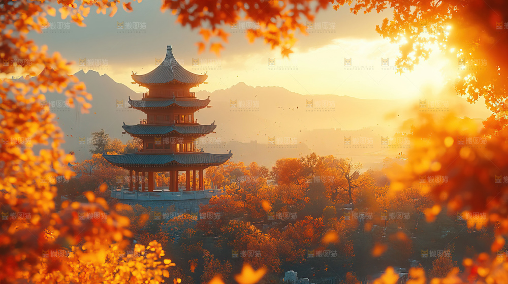 秋日落叶景观场景建筑素材