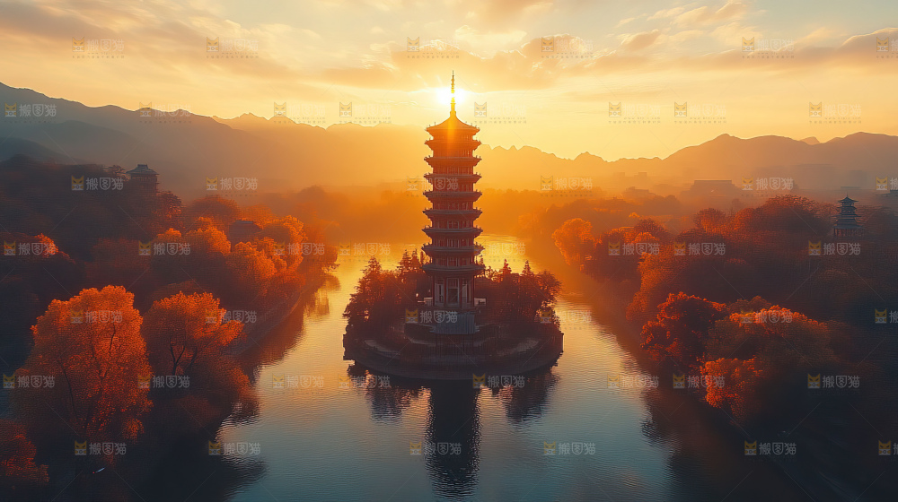秋日落叶景观场景建筑素材
