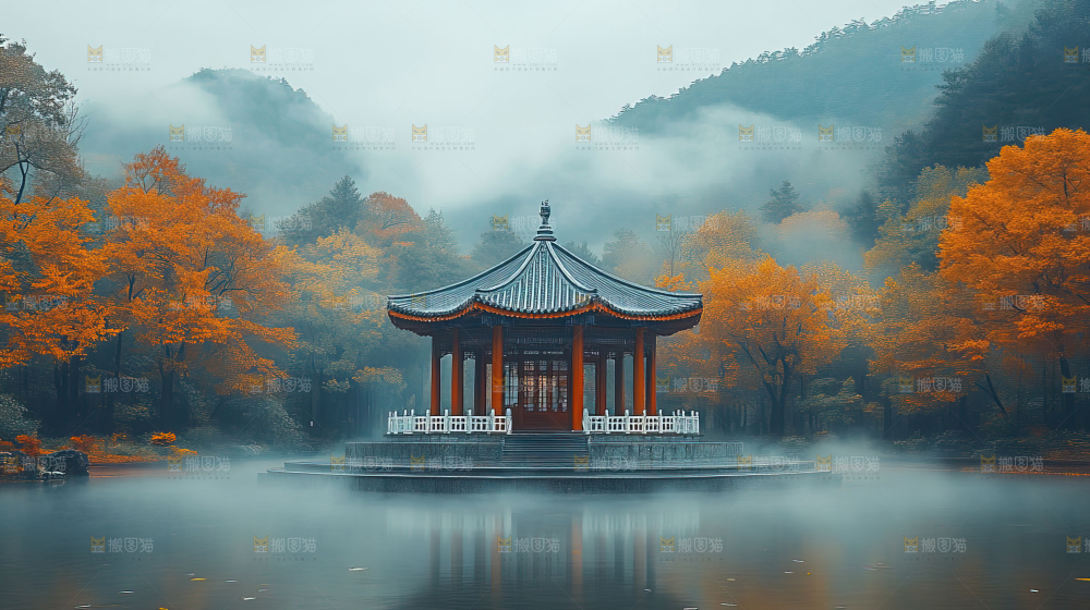 秋日落叶景观场景建筑素材