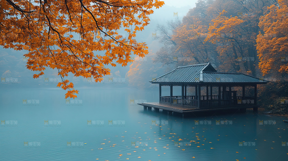 秋日落叶景观场景建筑素材