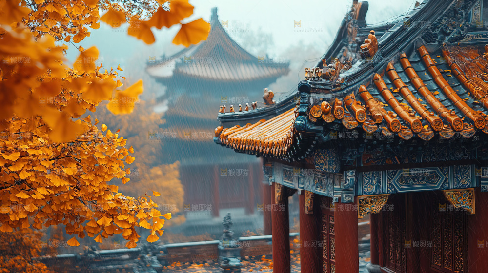 秋日落叶景观场景建筑素材