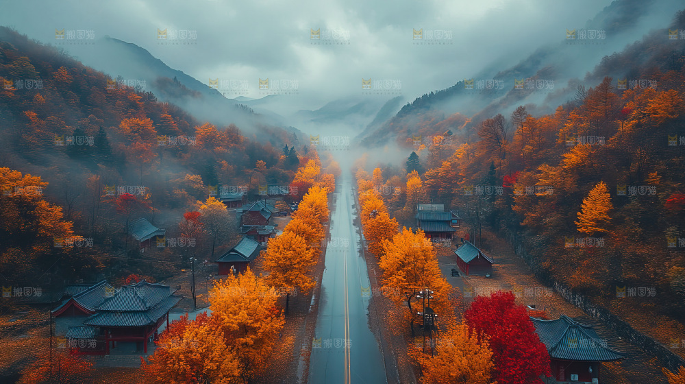 秋日落叶景观场景建筑素材
