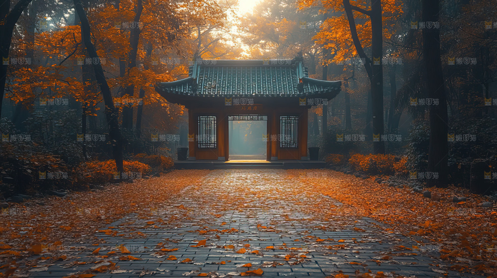 秋日落叶景观场景建筑素材