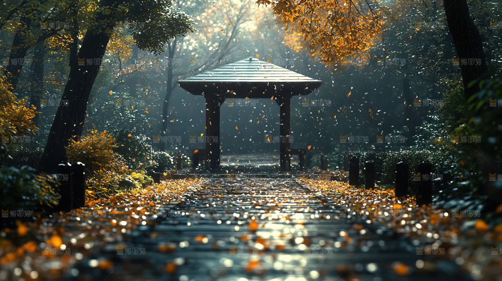 秋日落叶景观场景建筑素材