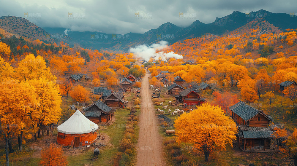 秋日落叶景观场景建筑素材