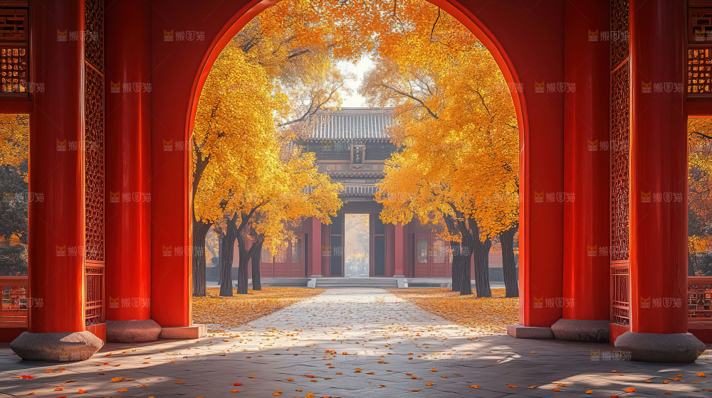 秋日落叶景观场景建筑素材