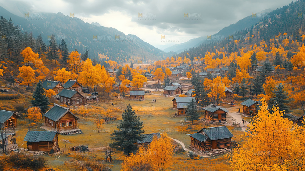 秋日落叶景观场景建筑素材