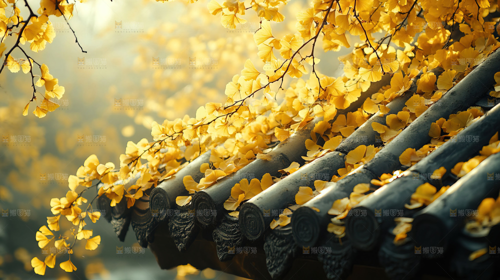秋日落叶景观场景建筑素材