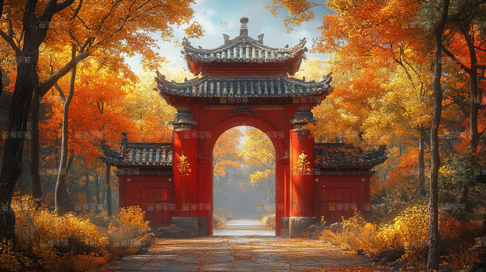 秋日落叶景观场景建筑素材