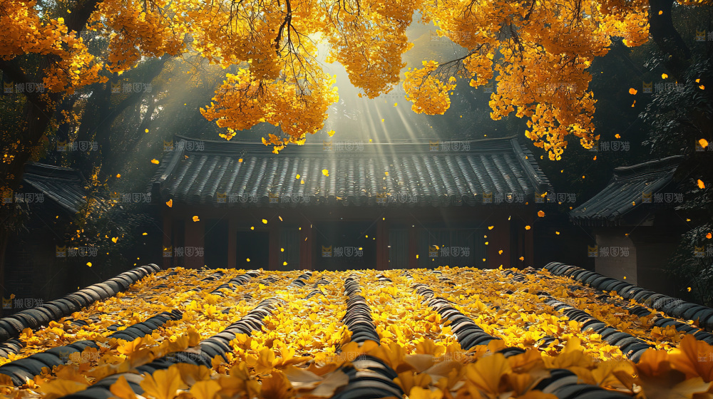 秋日落叶景观场景建筑素材