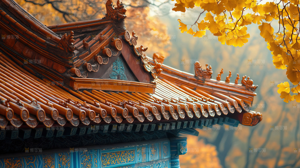 秋日落叶景观场景建筑素材