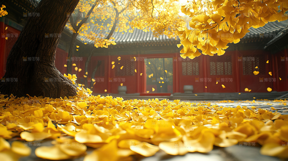 秋日落叶景观场景建筑素材