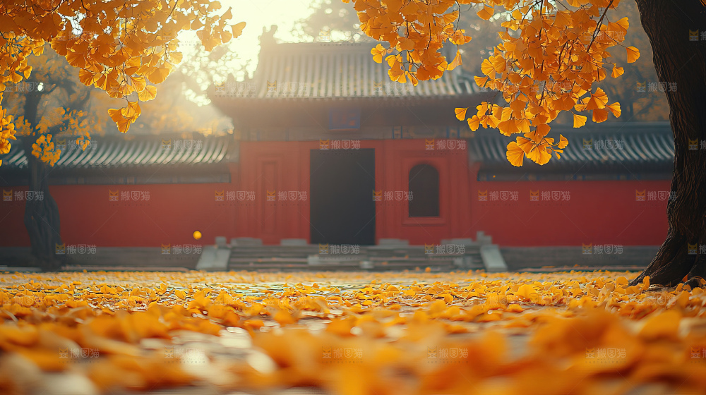 秋日落叶景观场景建筑素材