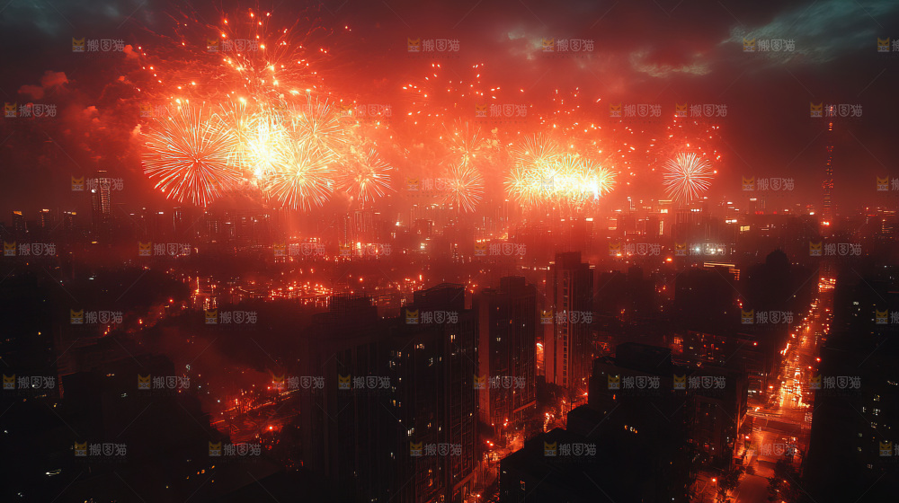 现代城市烟花夜景节日