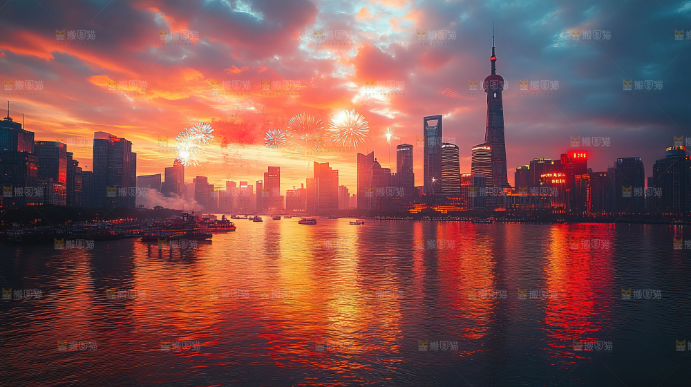 现代城市烟花夜景节日