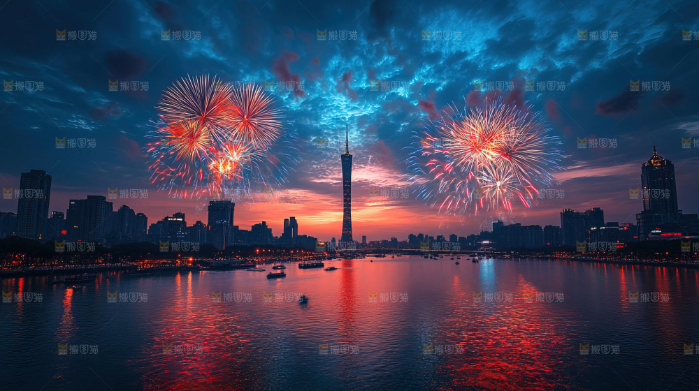 现代城市烟花夜景节日