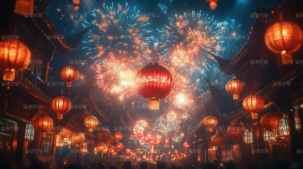 现代城市烟花夜景节日
