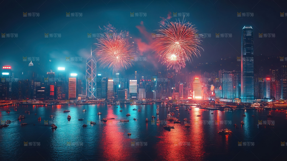 现代城市烟花夜景节日