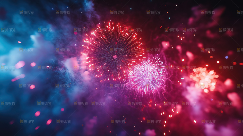 现代城市烟花夜景节日
