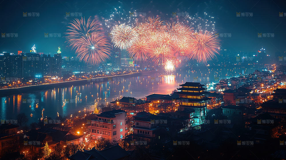 烟花 夜景 烟火 新年