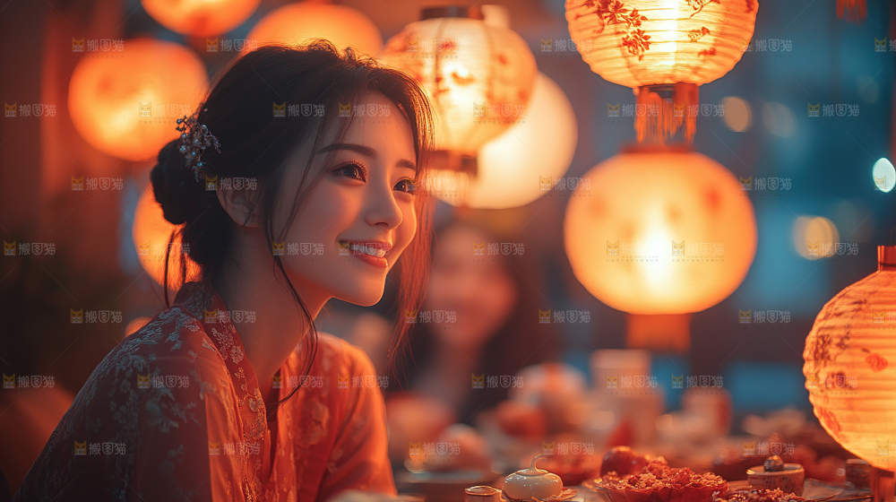 团圆喜庆美食中秋人物